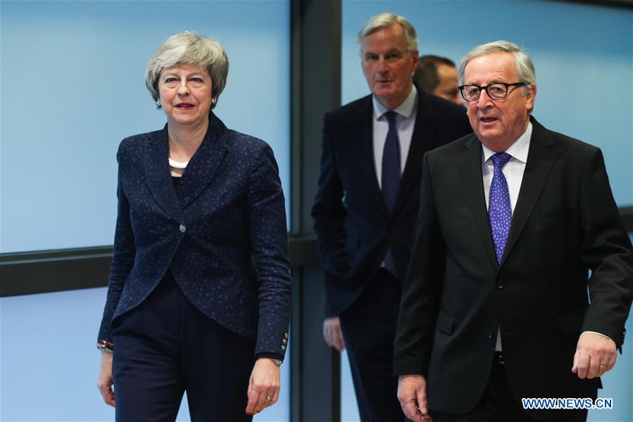 BELGIUM-BRUSSELS-EU-BRITAIN-JUNCKER-THERESA MAY