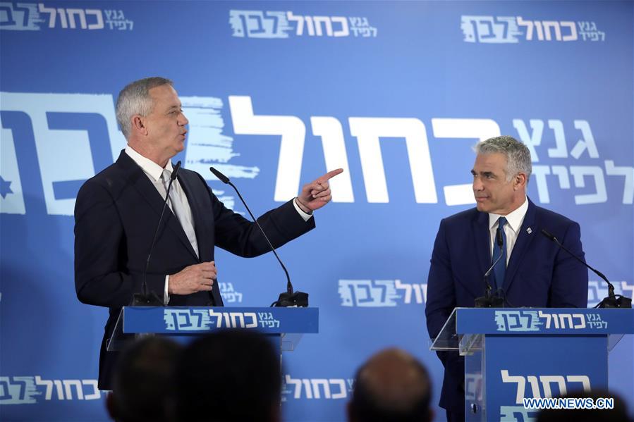 ISRAEL-TEL AVIV-ELECTIONS-BENNY GANTZ-YAIR LAPID-ALLIANCE