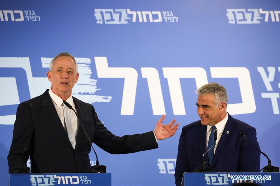 ISRAEL-TEL AVIV-ELECTIONS-BENNY GANTZ-YAIR LAPID-ALLIANCE