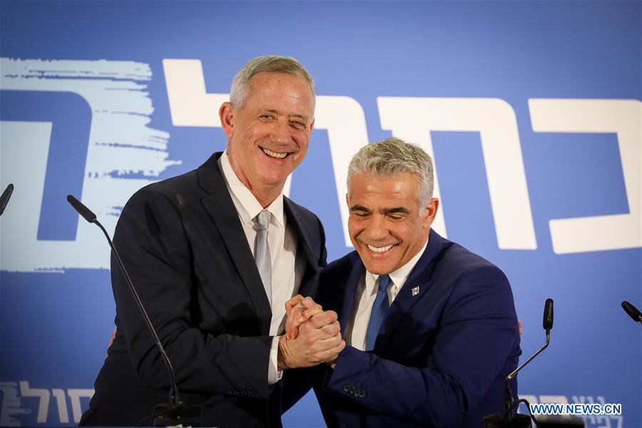ISRAEL-TEL AVIV-ELECTIONS-BENNY GANTZ-YAIR LAPID-ALLIANCE
