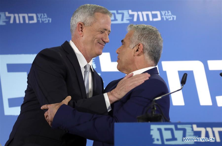 ISRAEL-TEL AVIV-ELECTIONS-BENNY GANTZ-YAIR LAPID-ALLIANCE