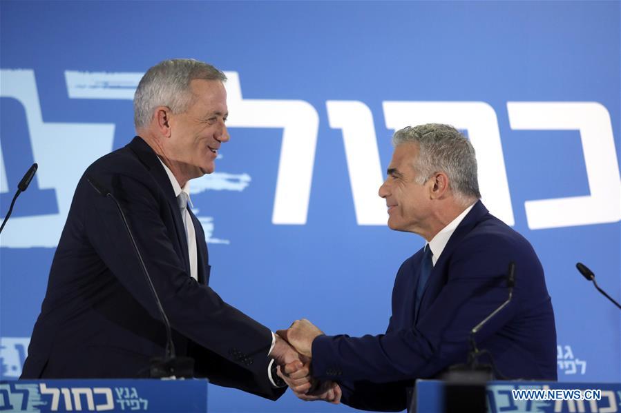 ISRAEL-TEL AVIV-ELECTIONS-BENNY GANTZ-YAIR LAPID-ALLIANCE