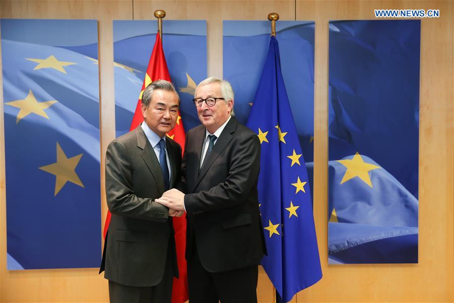 BELGIUM-BRUSSELS-CHINA-WANG YI-EU-JUNCKER-MEETING