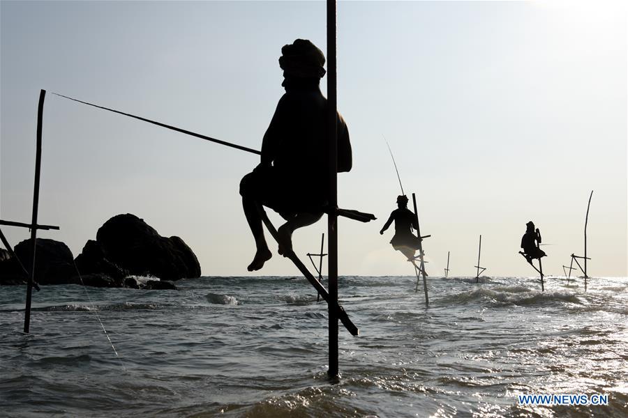 SRI LANKA-GALLE-STILT FISHING