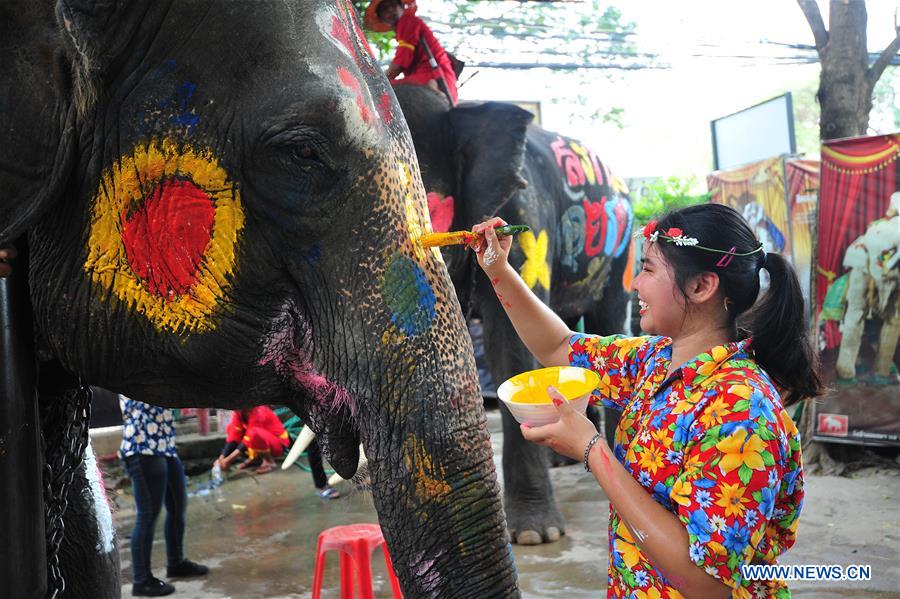 THAILAND-AYUTTHAYA-SONGKRAN FESTIVAL-ELEPHANTS