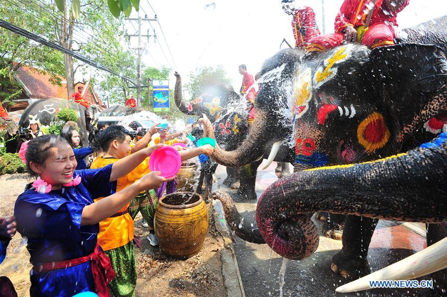 THAILAND-AYUTTHAYA-SONGKRAN FESTIVAL-ELEPHANTS