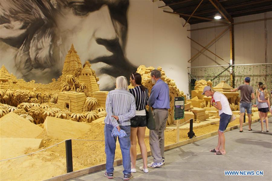People visit exhibition of sand sculptures in Adelaide, Australia