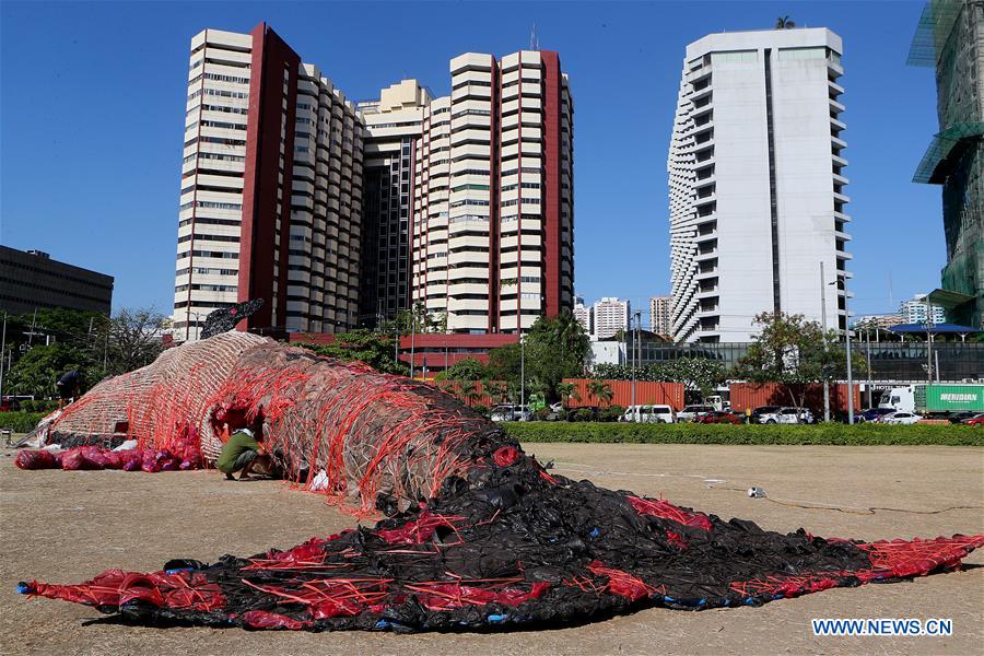 PHILIPPINES-PASAY CITY-WHALE-GARBAGE-ART INSTALLATION