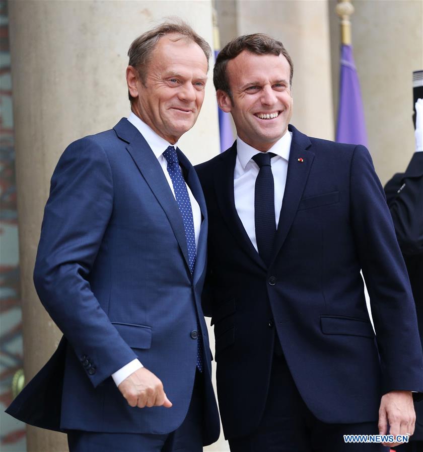 FRANCE-PARIS-MACRON-TUSK-MEETING