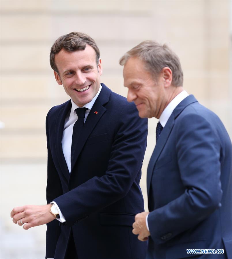 FRANCE-PARIS-MACRON-TUSK-MEETING