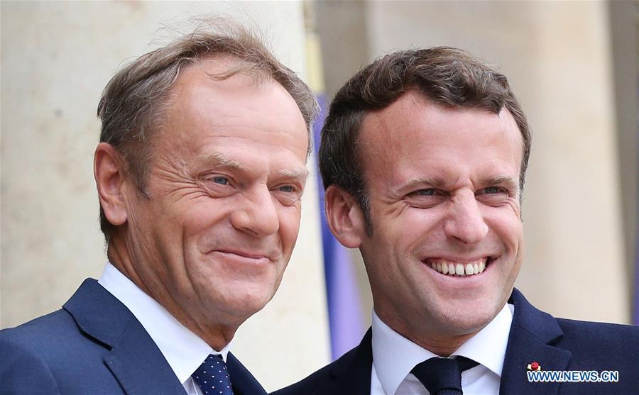 FRANCE-PARIS-MACRON-TUSK-MEETING