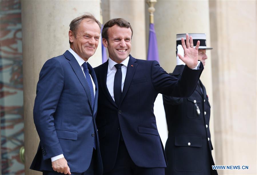FRANCE-PARIS-MACRON-TUSK-MEETING