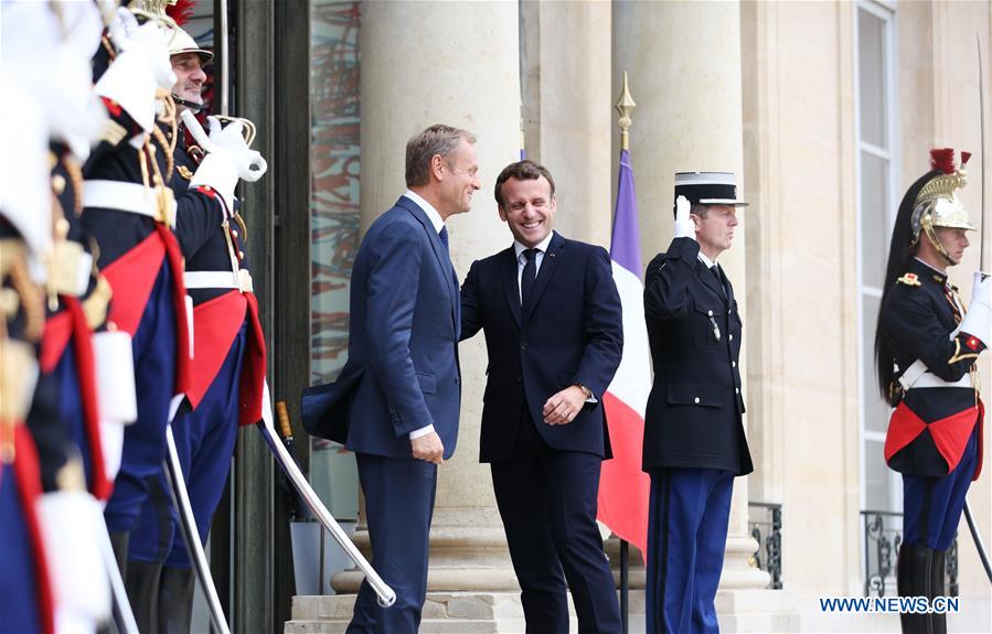 FRANCE-PARIS-MACRON-TUSK-MEETING