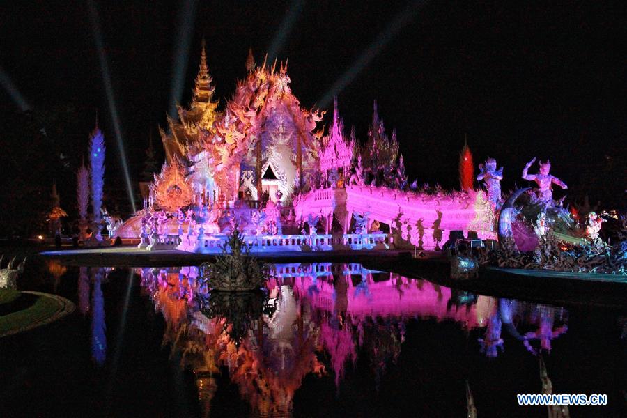 THAILAND-CHIANG RAI-WHITE TEMPLE-3D LASER PROJECTION