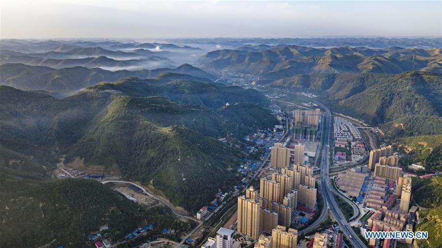 Aerial view of Ansai District of Yan'an, NW China's Shaanxi - Xinhua