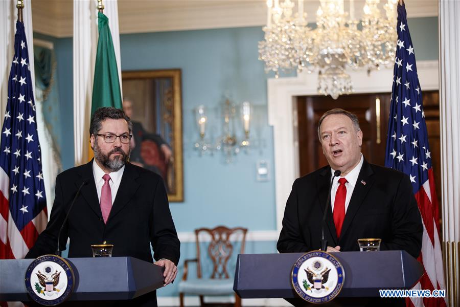 U.S.-WASHINGTON D.C.-POMPEO-BRAZIL-FM-PRESS CONFERENCE