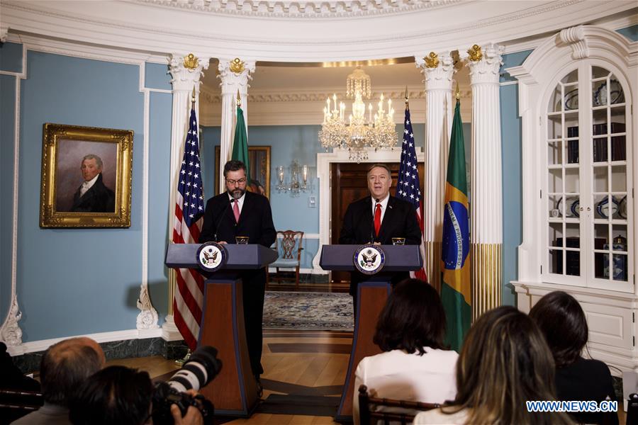 U.S.-WASHINGTON D.C.-POMPEO-BRAZIL-FM-PRESS CONFERENCE
