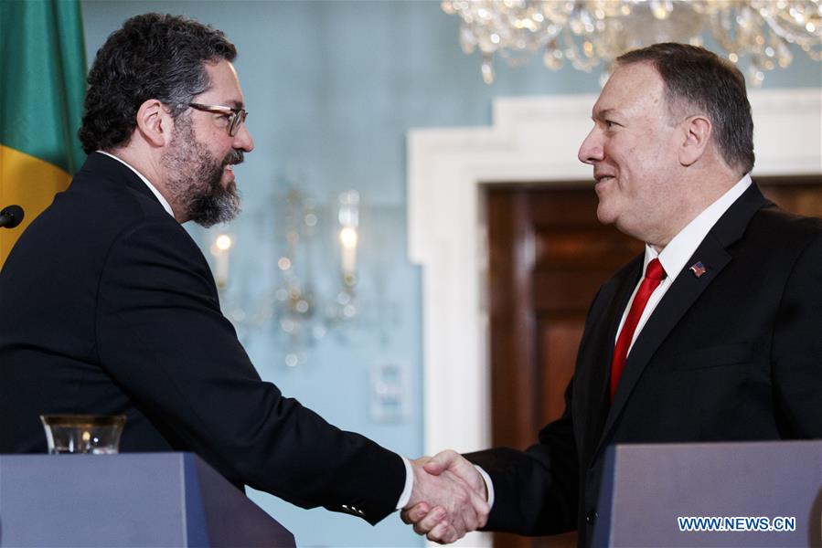 U.S.-WASHINGTON D.C.-POMPEO-BRAZIL-FM-PRESS CONFERENCE