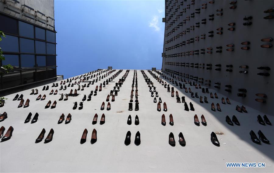 TURKEY-ISTANBUL-HIGH HEELS INSTALLATION-AWARENESS AGAINST MALE VIOLENCE