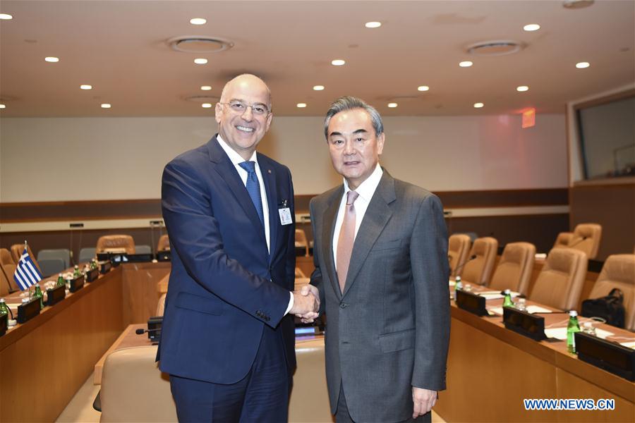 UN-CHINA-WANG YI-GREECE-FM-MEETING
