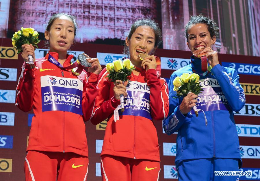 (SP)QATAR-DOHA-IAAF WORLD ATHLETICS CHAMPIONSHIPS-WOMEN'S 50KM RACE WALK-AWARDING CEREMONY