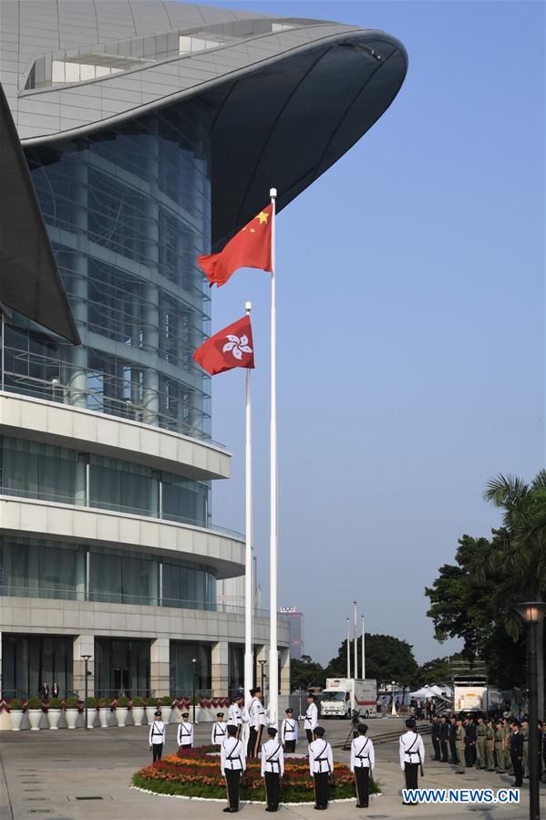 (PRC70Years)CHINA-HONG KONG-NATIONAL DAY-FLAG RAISING CEREMONY (CN)