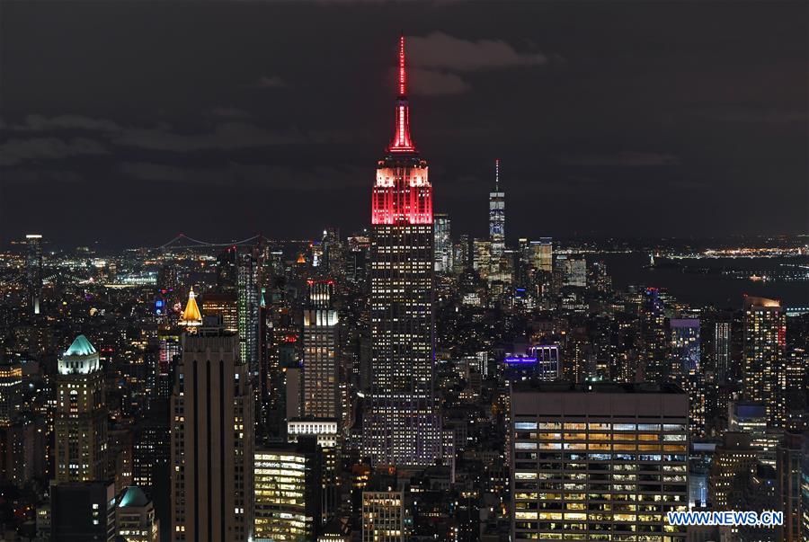 U.S.-NEW YORK-EMPIRE STATE BUILDING-LIGHTING CEREMONY-PRC-70TH FOUNDING ANNIVERSARY