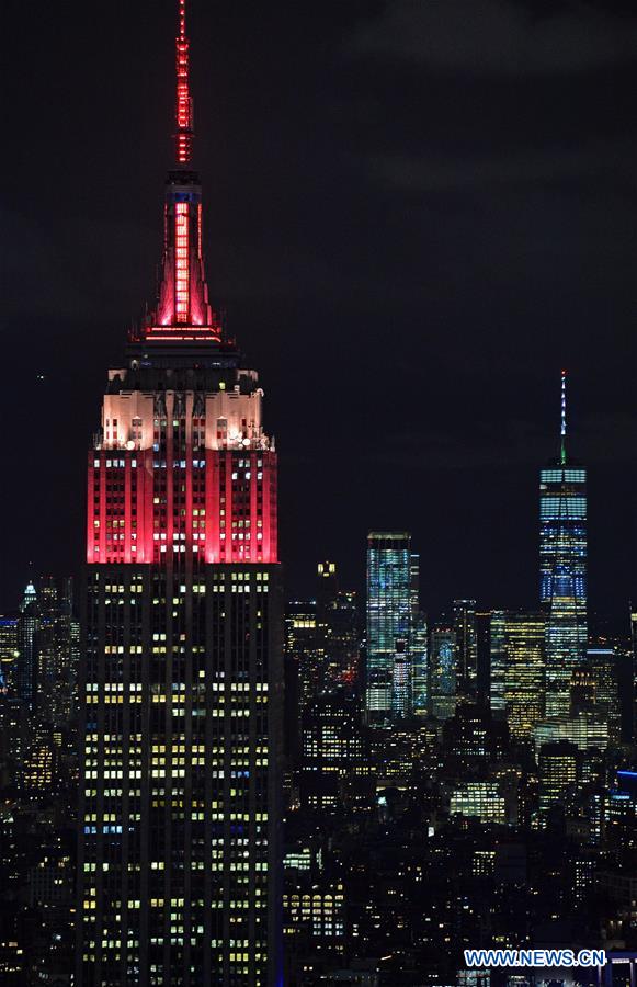 U.S.-NEW YORK-EMPIRE STATE BUILDING-LIGHTING CEREMONY-PRC-70TH FOUNDING ANNIVERSARY