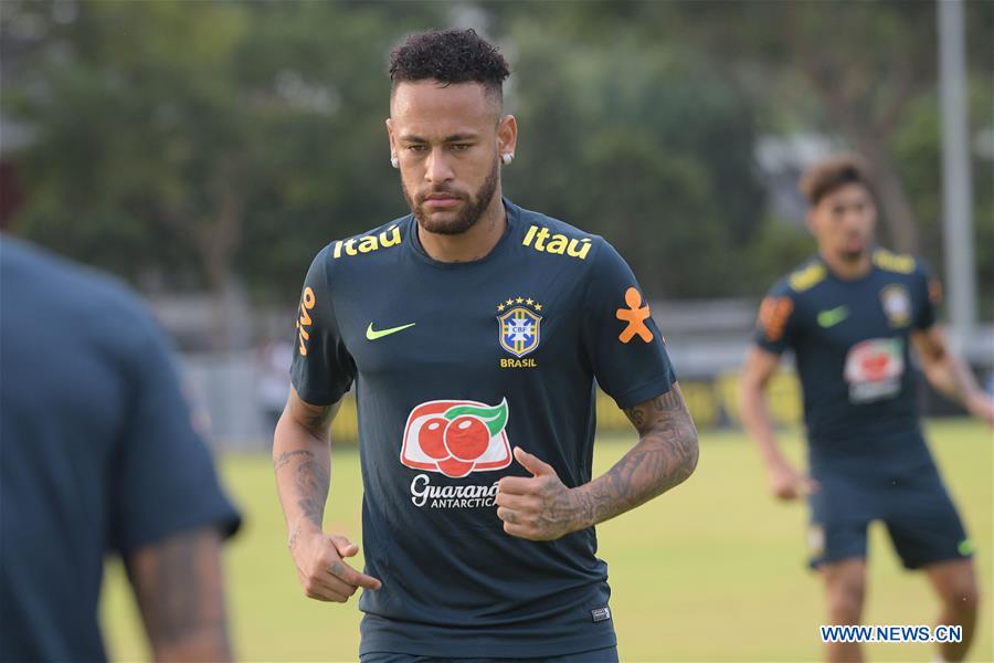 Players of Brazil attend training session in Singapore - Xinhua