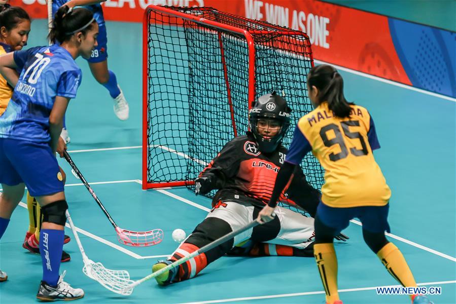 Women's floorball preliminary round match at SEA Games 2019 Xinhua
