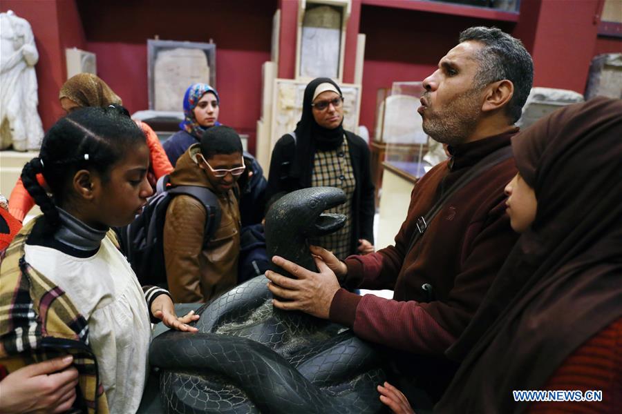 EGYPT-CAIRO-EGYPTIAN MUSEUM-VISUALLY IMPAIRED CHILDREN
