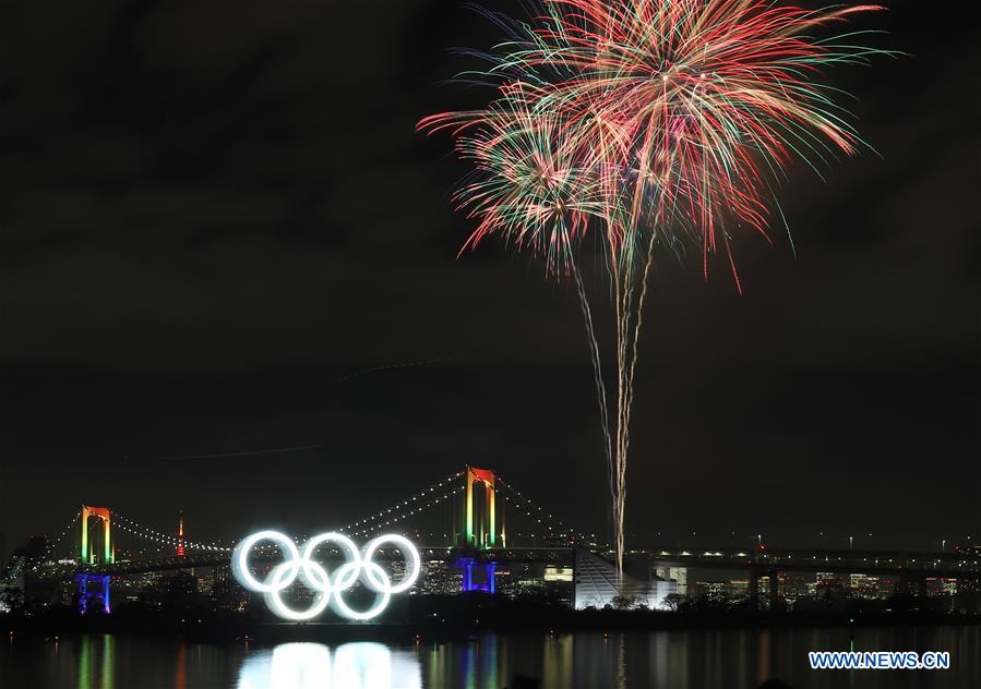 (SP)JAPAN-TOKYO-OLYMPICS-FIREWORK-HALF YEAR-LIGHT UP