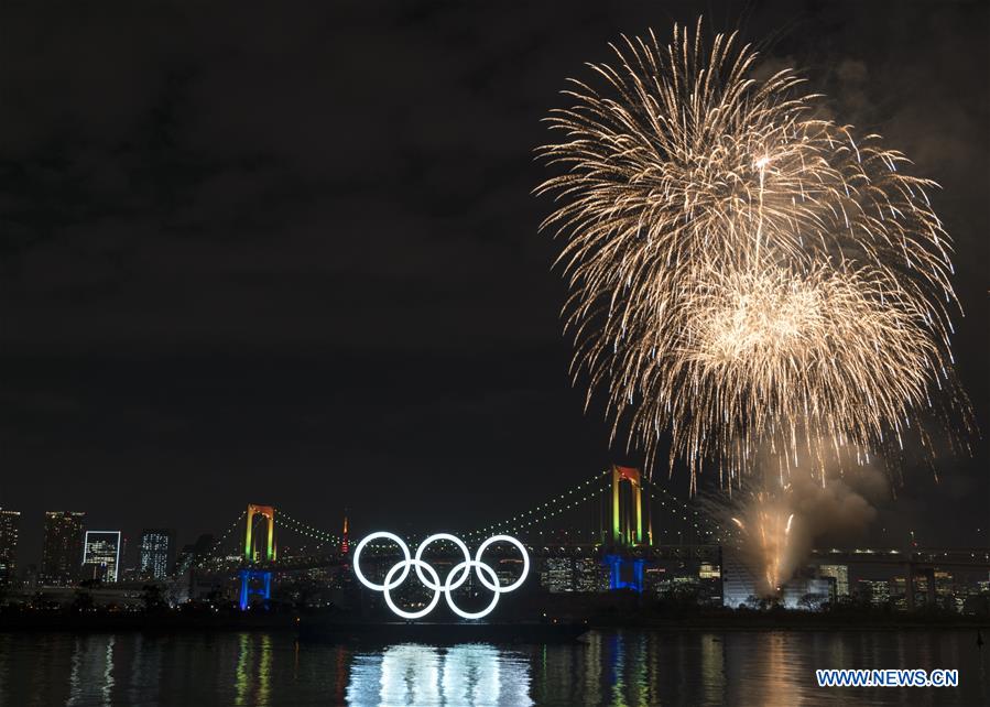 (SP)JAPAN-TOKYO-OLYMPICS-FIREWORK-HALF YEAR-LIGHT UP