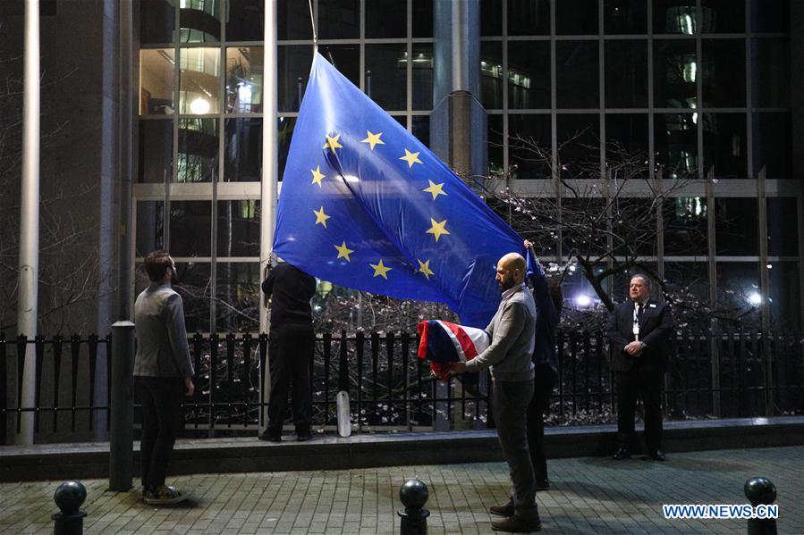 BELGIUM-BRUSSELS-UK-BREXIT-FLAG LOWERING