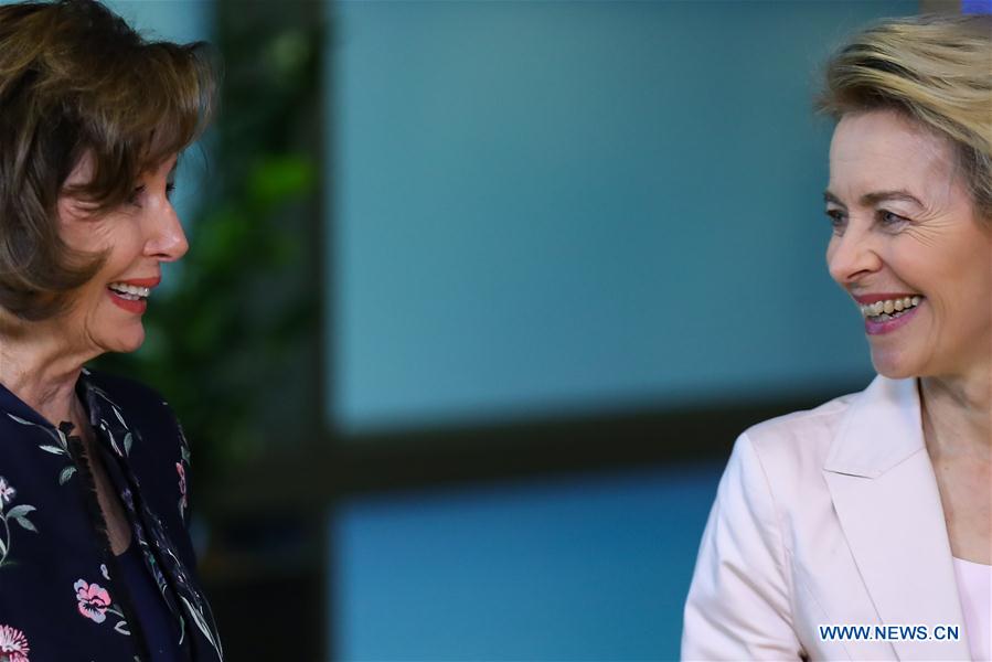 BELGIUM-BRUSSELS-EU-US-VON DER LEYEN-PELOSI-MEETING