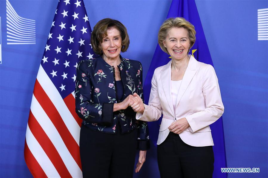 BELGIUM-BRUSSELS-EU-US-VON DER LEYEN-PELOSI-MEETING
