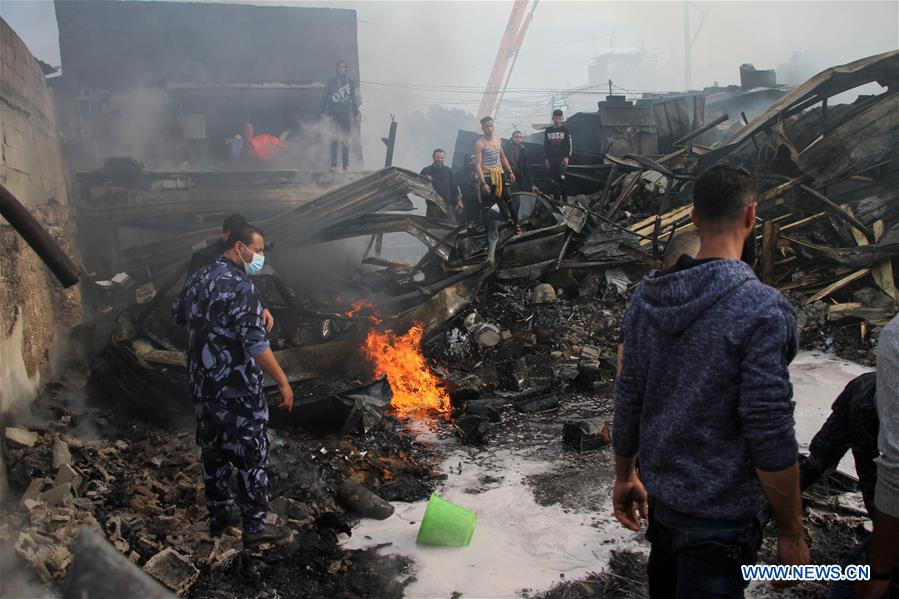 MIDEAST-GAZA-REFUGEE CAMP-FIRE