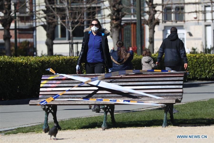 BELGIUM-BRUSSELS-COVID-19-PARK-BENCH
