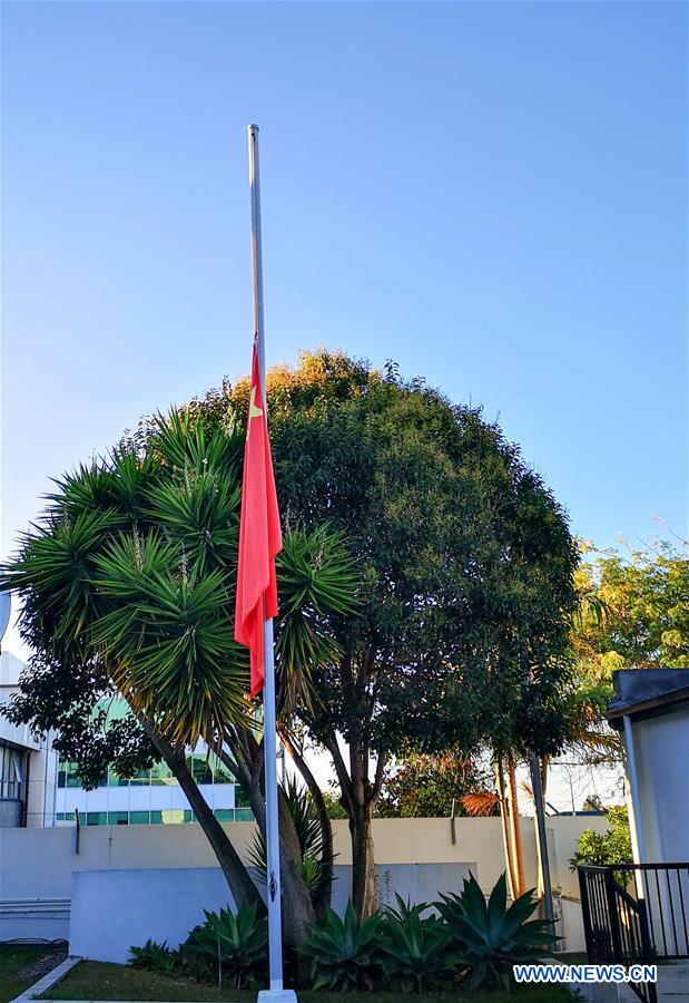 AUSTRALIA-AUCKLAND-COVID-19-CONSULATE-GENERAL OF CHINA-NATIONAL FLAG-HALF-MAST