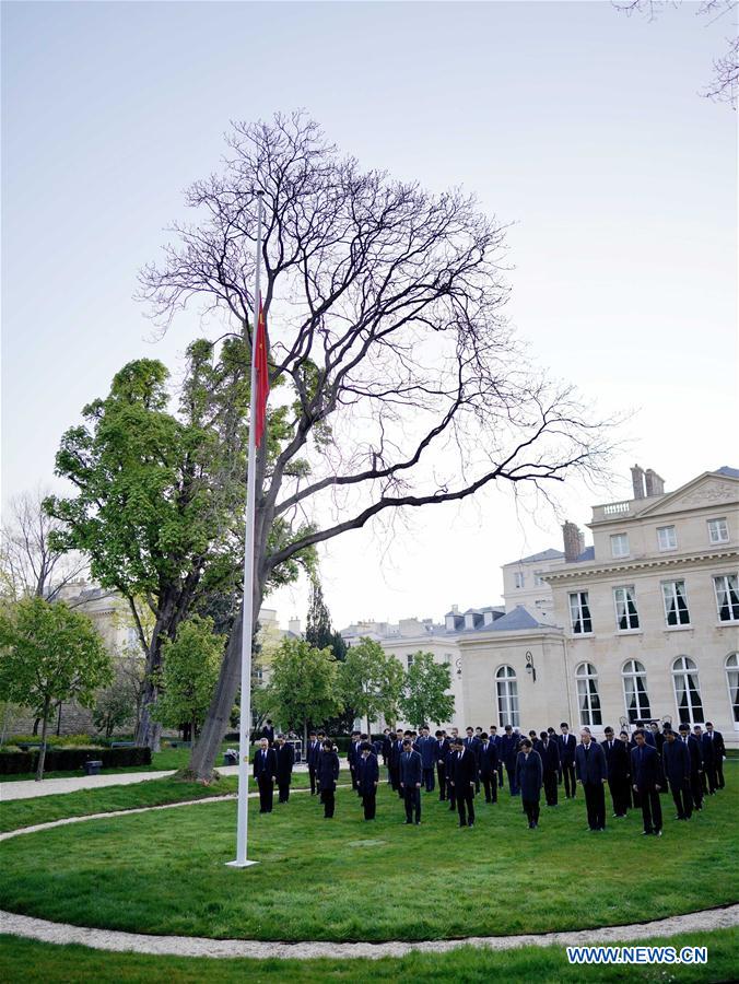 FRANCE-PARIS-COVID-19-CHINESE EMBASSY-NATIONAL FLAG-HALF-MAST