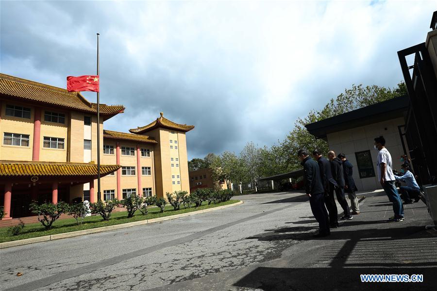 AUSTRALIA-CANBERRA-COVID-19-CHINESE EMBASSY-NATIONAL FLAG-HALF-MAST