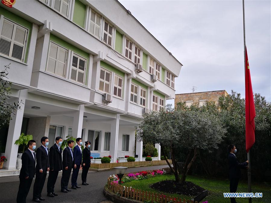 ALBANIA-TIRANA-COVID-19-CHINESE EMBASSY-NATIONAL FLAG-HALF-MAST