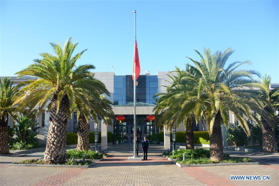 NAMIBIA-WINDHOEK-COVID-19-CHINESE EMBASSY-NATIONAL FLAG-HALF-MAST