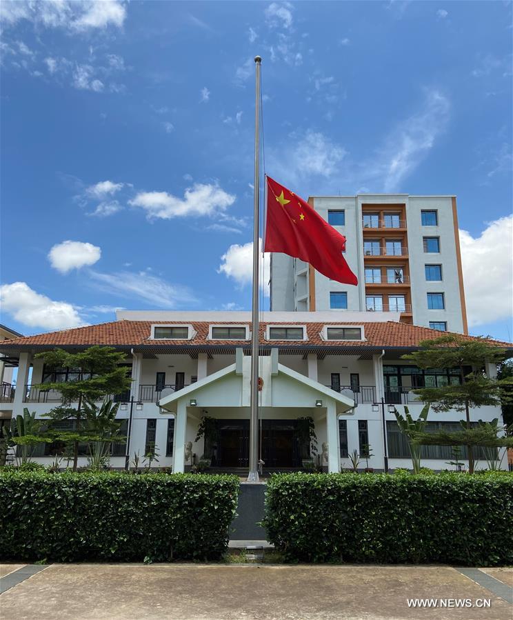 RWANDA-KIGALI-COVID-19-CHINESE EMBASSY-NATIONAL FLAG-HALF-MAST