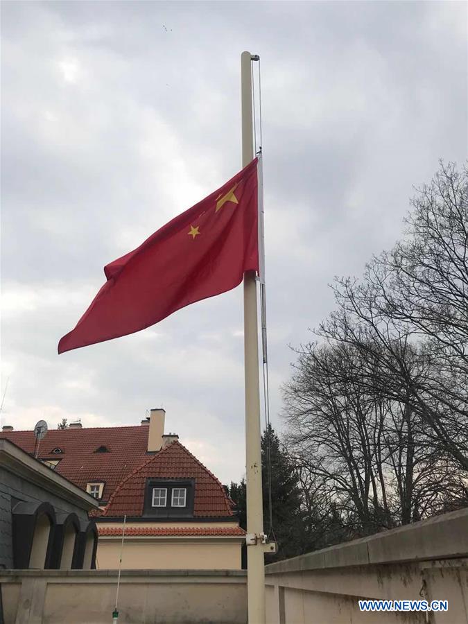 CZECH REPUBLIC-PRAGUE-COVID-19-CHINESE EMBASSY-NATIONAL FLAG-HALF-MAST