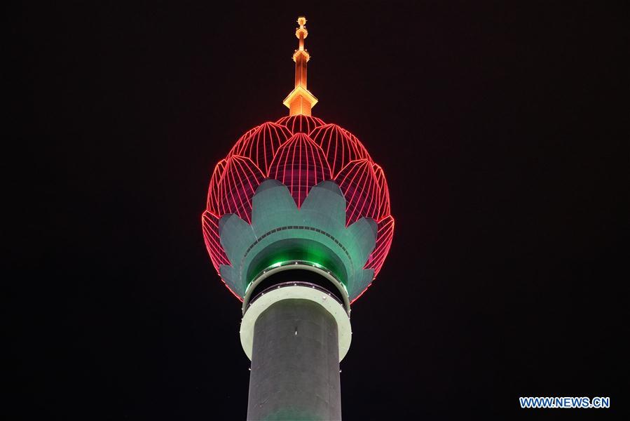 SRI LANKA-COLOMBO-LOTUS TOWER-LIGHTS-COVID-19
