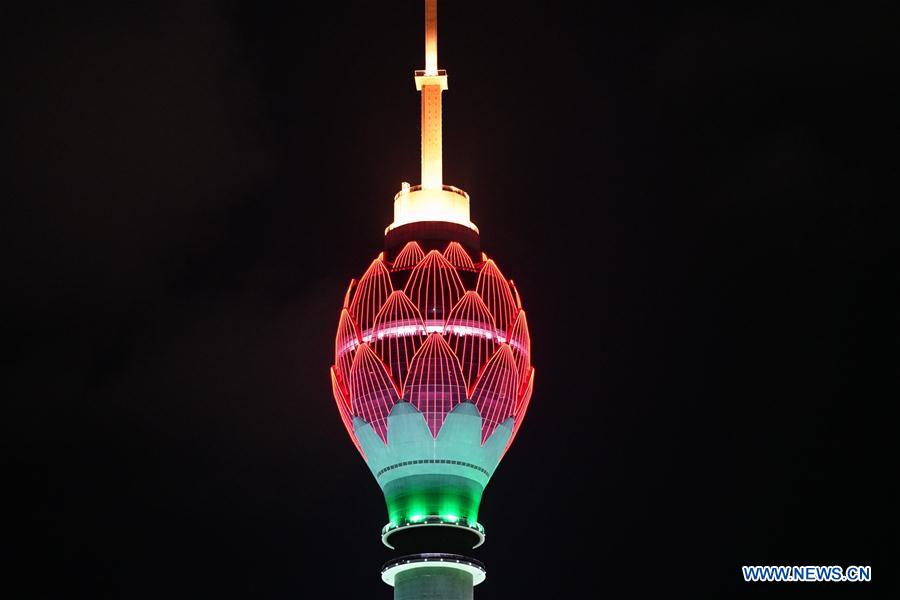SRI LANKA-COLOMBO-LOTUS TOWER-LIGHTS-COVID-19
