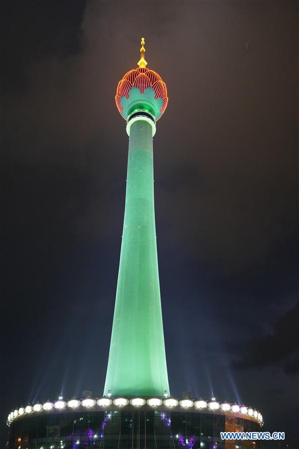 SRI LANKA-COLOMBO-LOTUS TOWER-LIGHTS-COVID-19