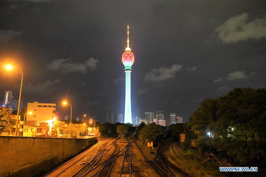 SRI LANKA-COLOMBO-LOTUS TOWER-LIGHTS-COVID-19
