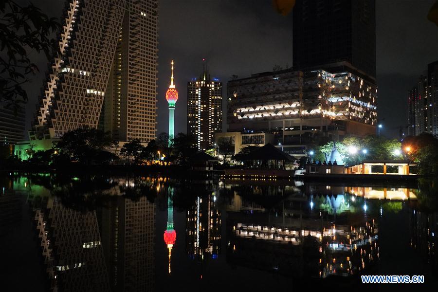 SRI LANKA-COLOMBO-LOTUS TOWER-LIGHTS-COVID-19